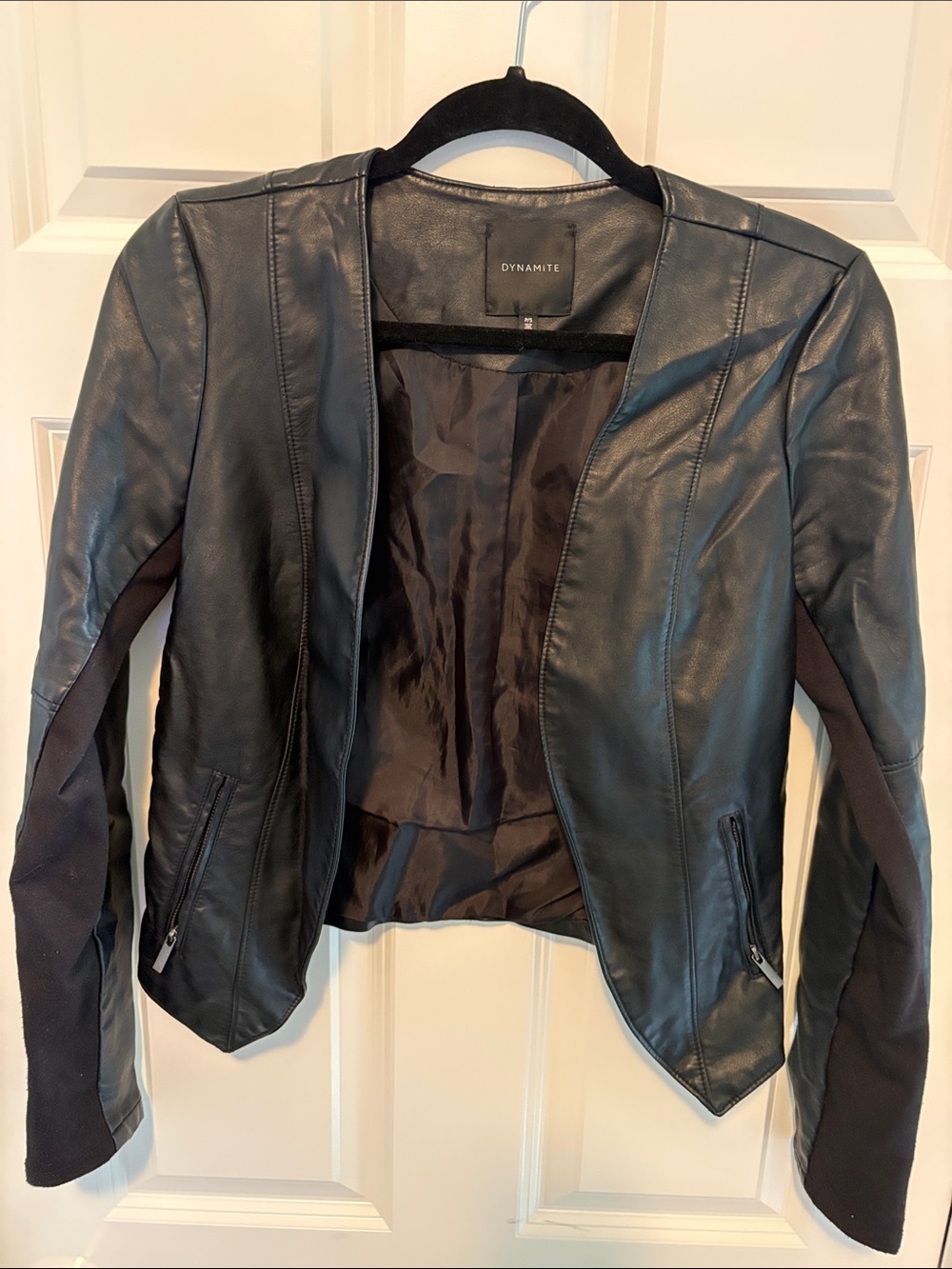 Dynamite Black Faux Leather Open-Front Jacket